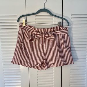 High-Waisted Striped Linen Shorts